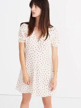 Madewell Silk Clover Button-Front Dress in Fresh Strawberries